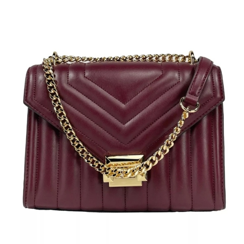 Elegant Burgundy Leather quilted Michael kors whitney Handbag